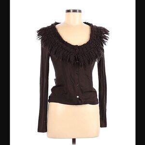 Moschino Jeans Cardigan 8 Donna Tasseled Neckline Chocolate Brown Luxury Italy